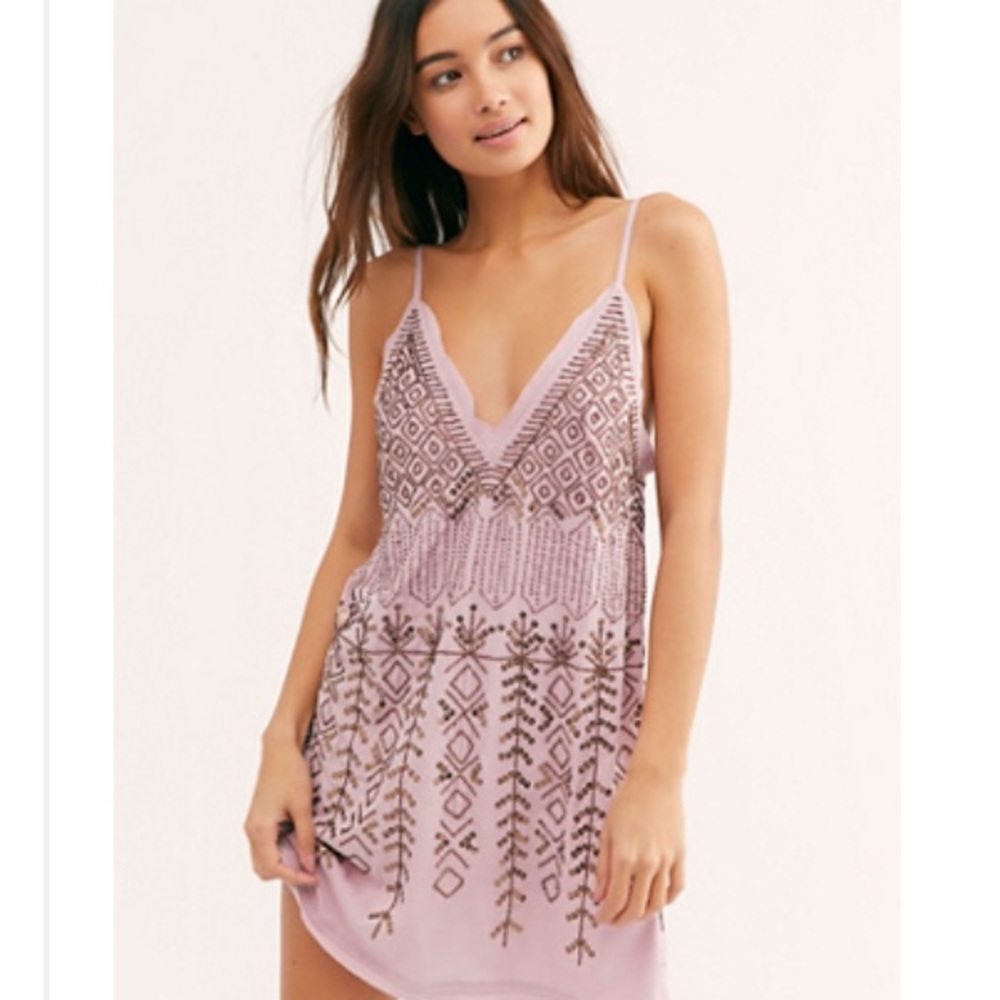 Free People Arizona Nights Embellished Slip Dress Lilac